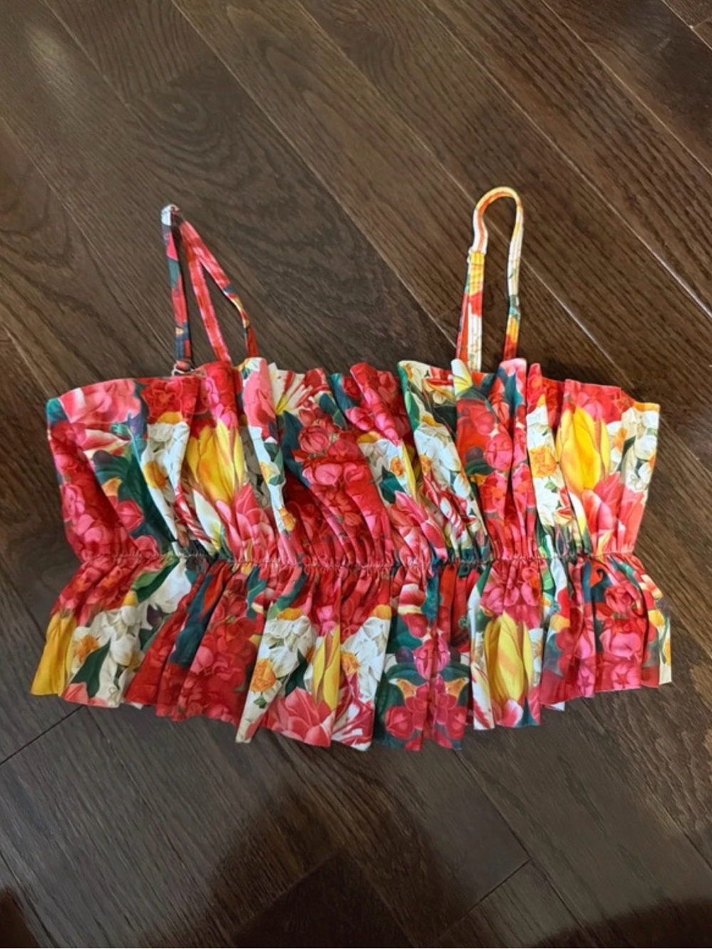 Kortni Jeane Floral Smocked Crop Top - Red & Yellow